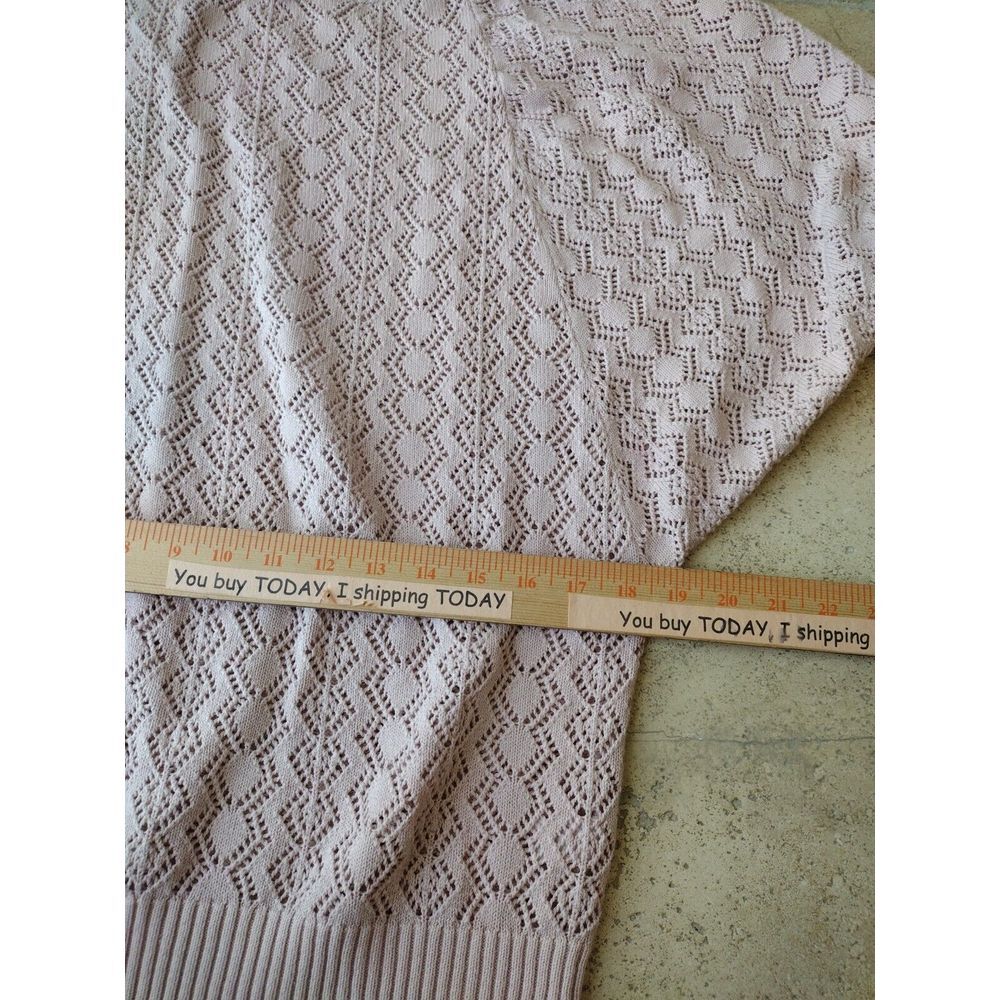 Frenchi Blouse Women XL Rose Pink Knit Crochet Sweater 100% Cotton Domed Sleeve - Picture 4 of 7